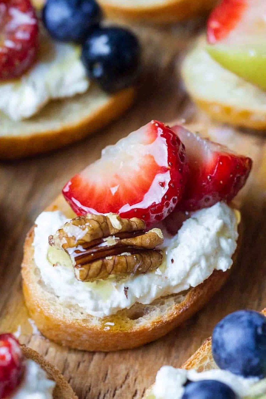 Fresh Fruit Crostini with Goat Cheese, Walnuts and Honey
