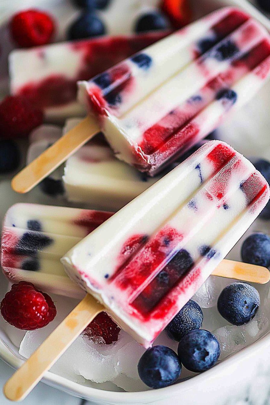 Red, White and Blue Yogurt Popsicles