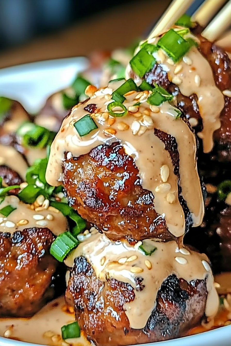 Tender Korean BBQ Meatballs with Spicy Mayo Dip