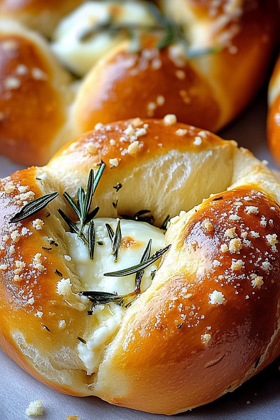 Mozzarella Stuffed Rosemary Parmesan Soft Pretzels Recipe