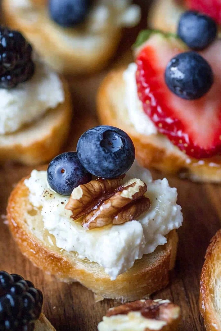 Fresh Fruit Crostini with Goat Cheese, Walnuts and Honey
