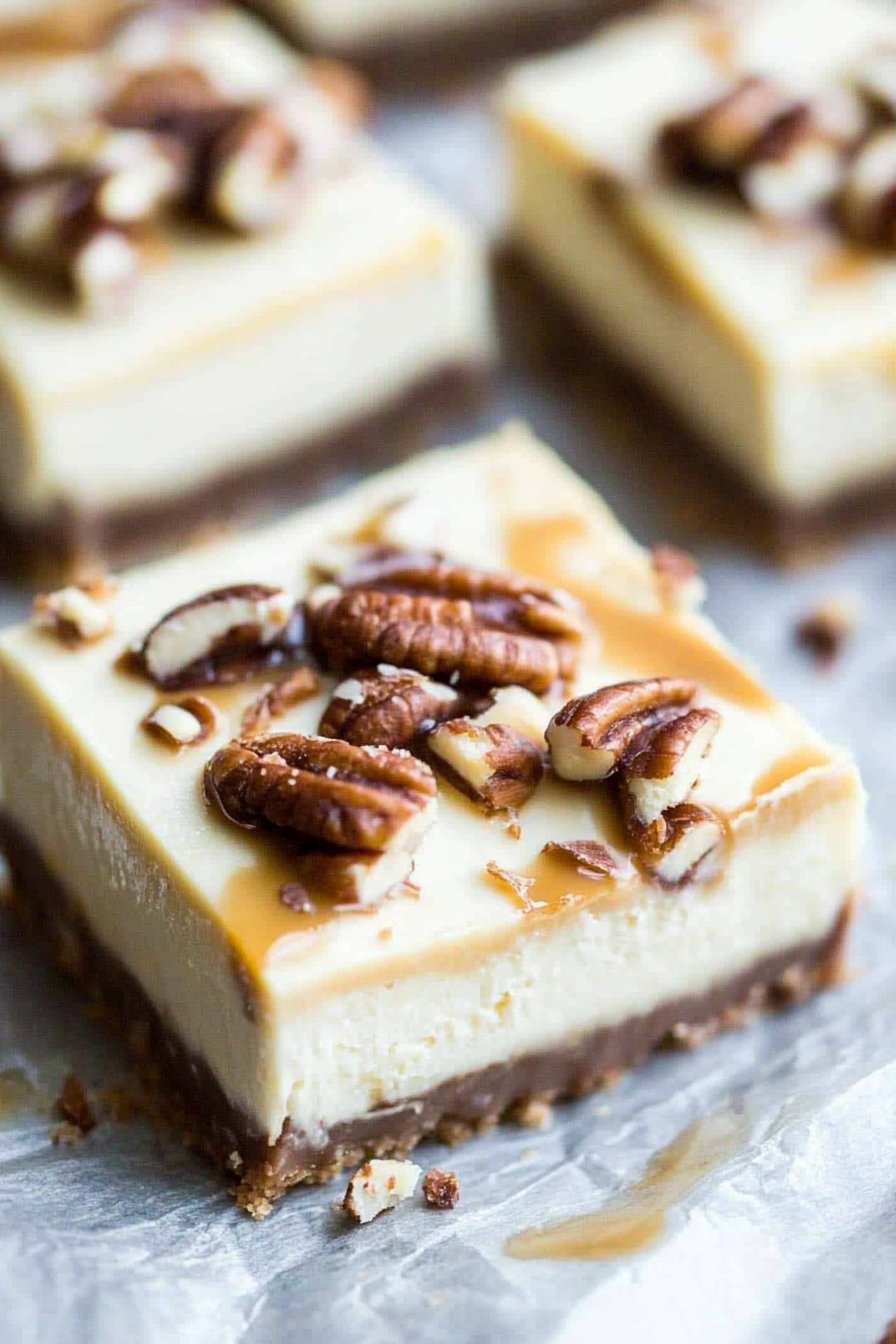 Turtle Vegan Cheesecake Bars