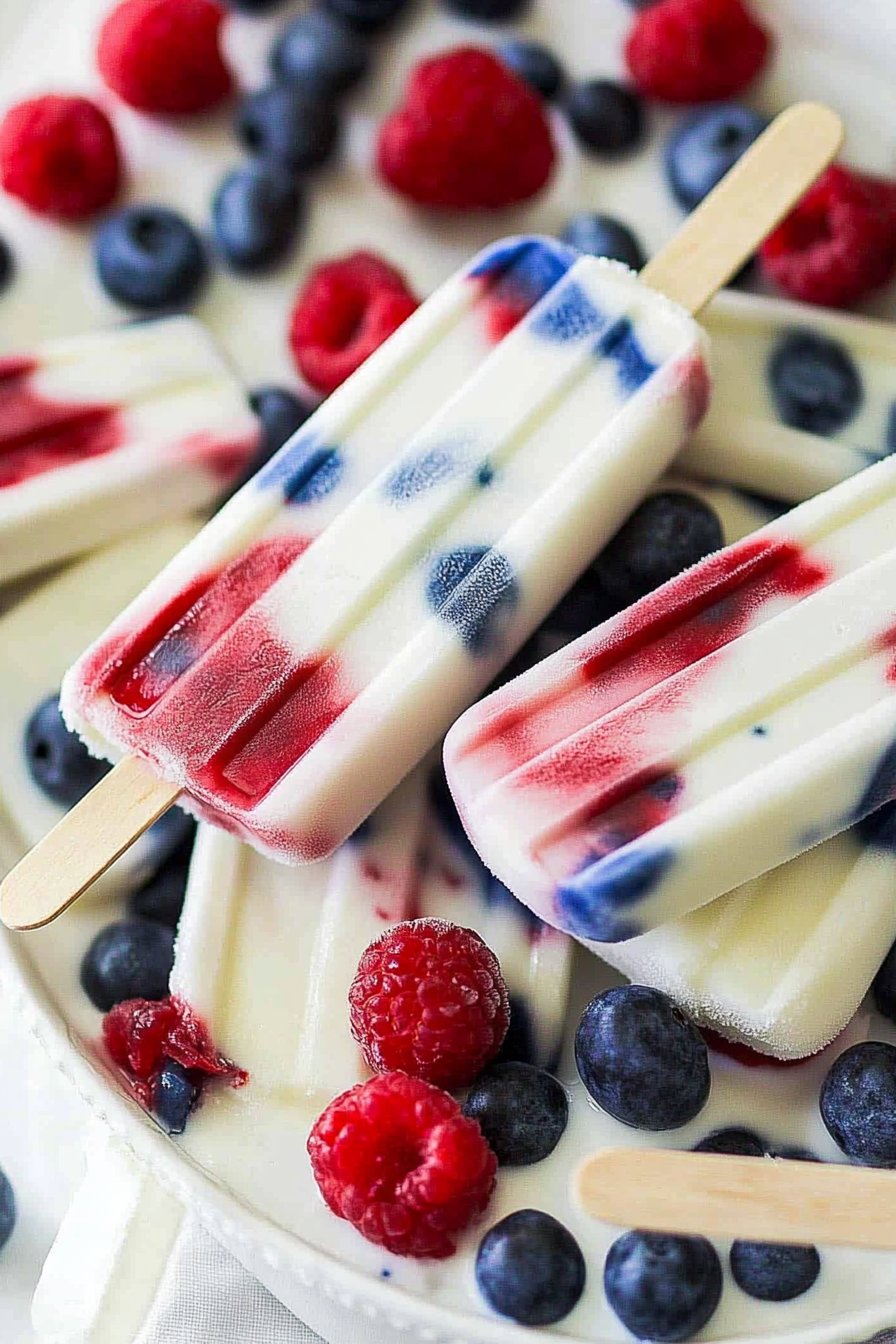 Red, White and Blue Yogurt Popsicles