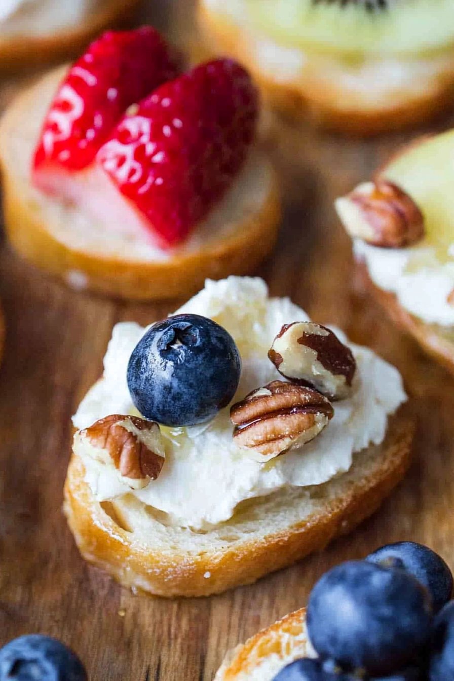 Fresh Fruit Crostini with Goat Cheese, Walnuts and Honey
