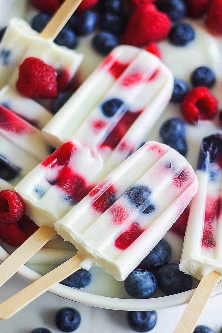 Red, White and Blue Yogurt Popsicles