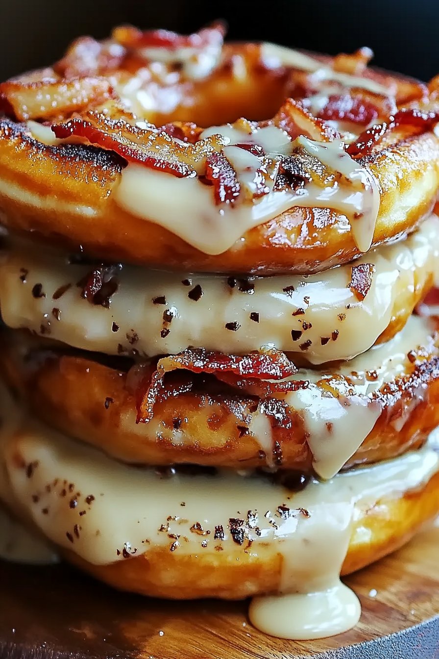 Donut grilled cheese with bacon + maple glaze