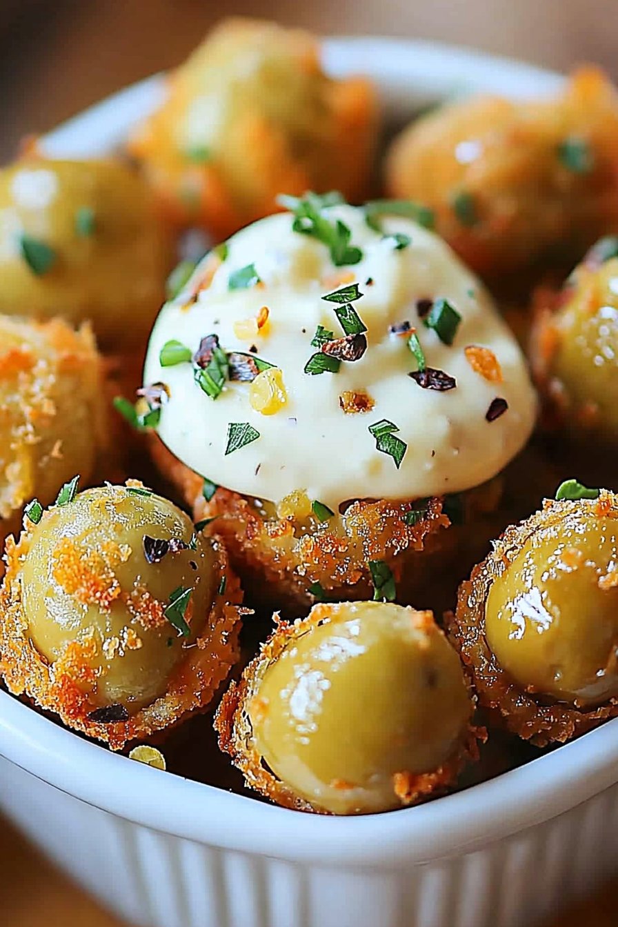 Delicious Fried Olives with Garlic Aioli Recipe