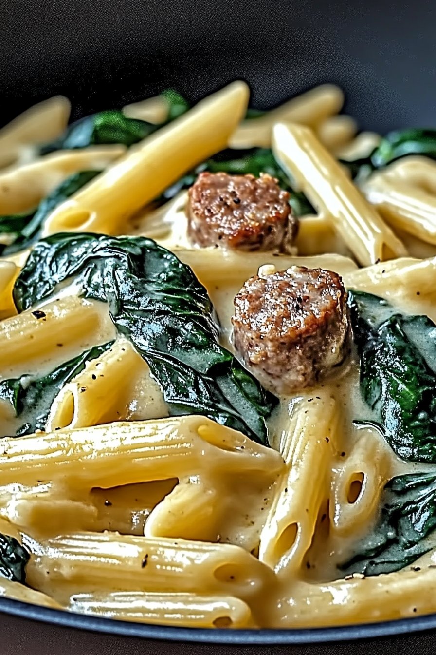 One-Pan Creamy Penne with Spinach and Italian Sausage