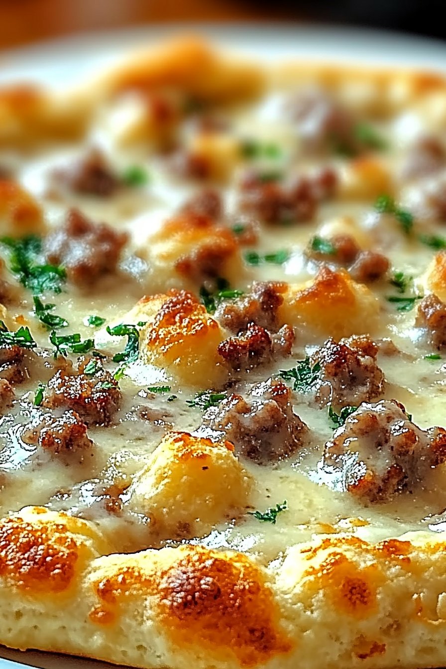 Biscuits and Sausage Gravy Breakfast Pizza Recipe
