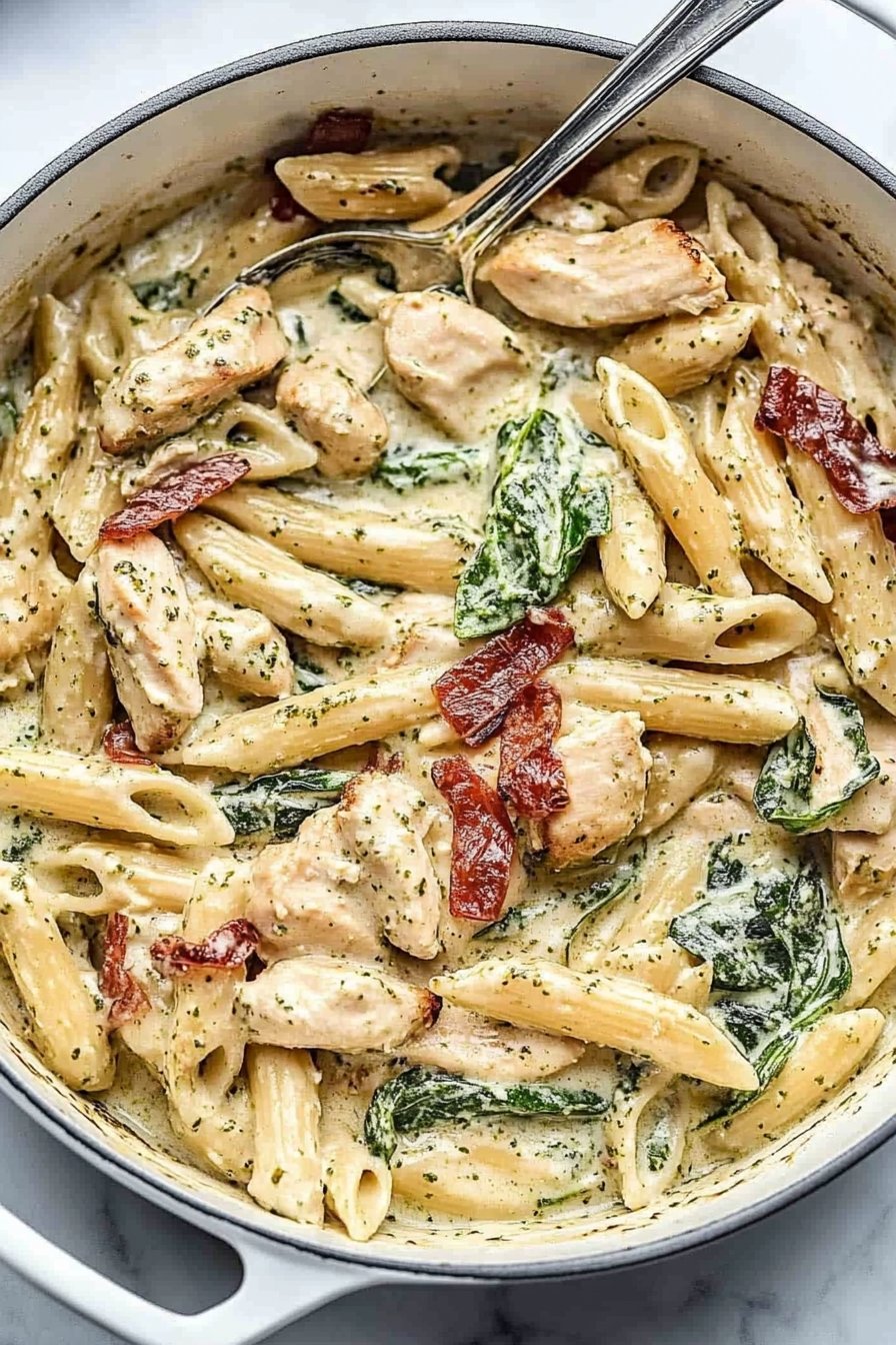 One Pot Creamy Pesto Chicken Pasta