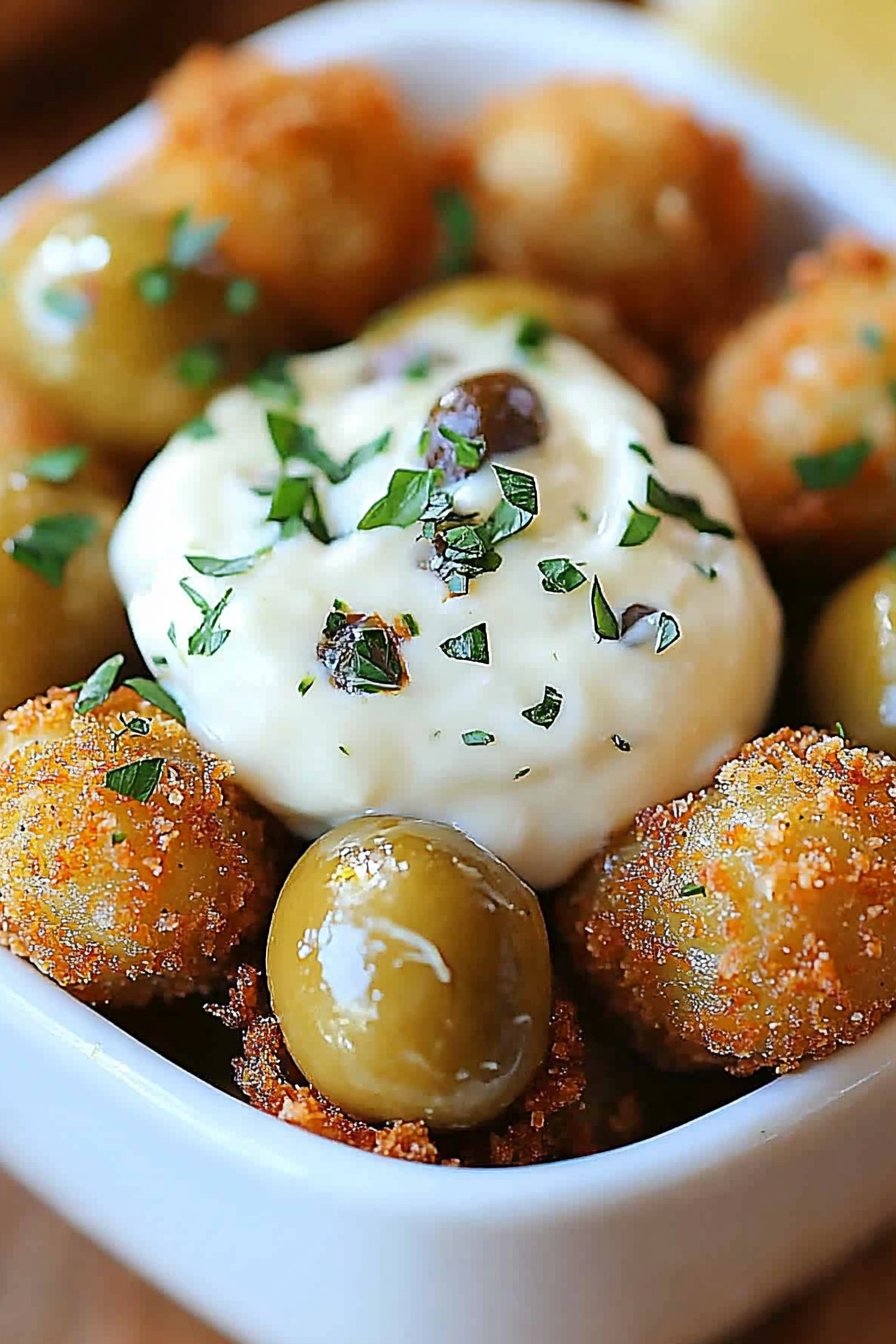Delicious Fried Olives with Garlic Aioli Recipe