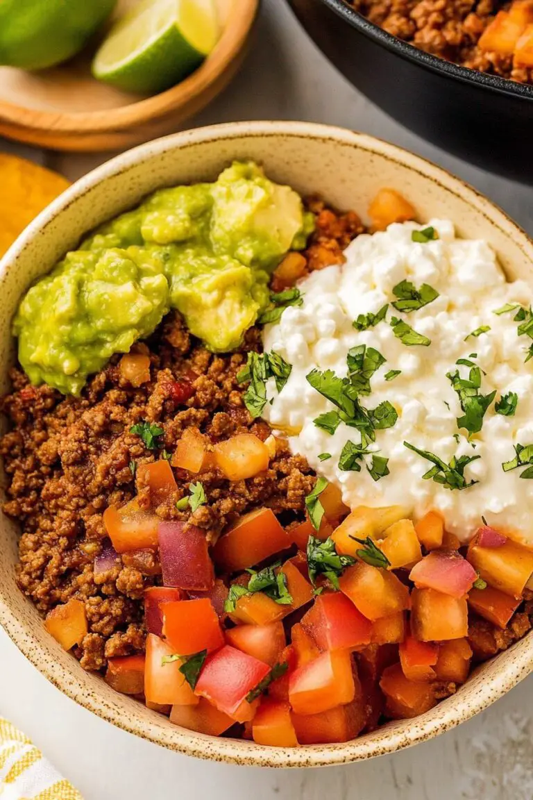 Southwest Ground Beef Bowl with Cottage Cheese Queso