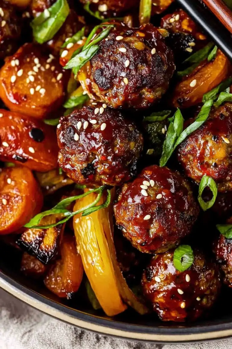 Korean BBQ Meatballs with Roasted Vegetables