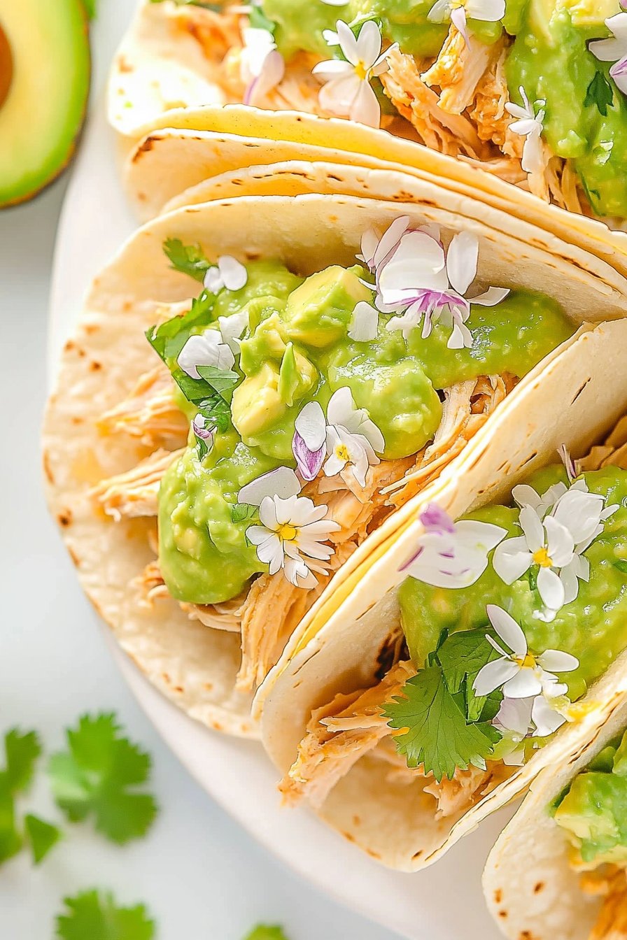 Crockpot Chicken Tacos with Avocado-Cilantro Sauce