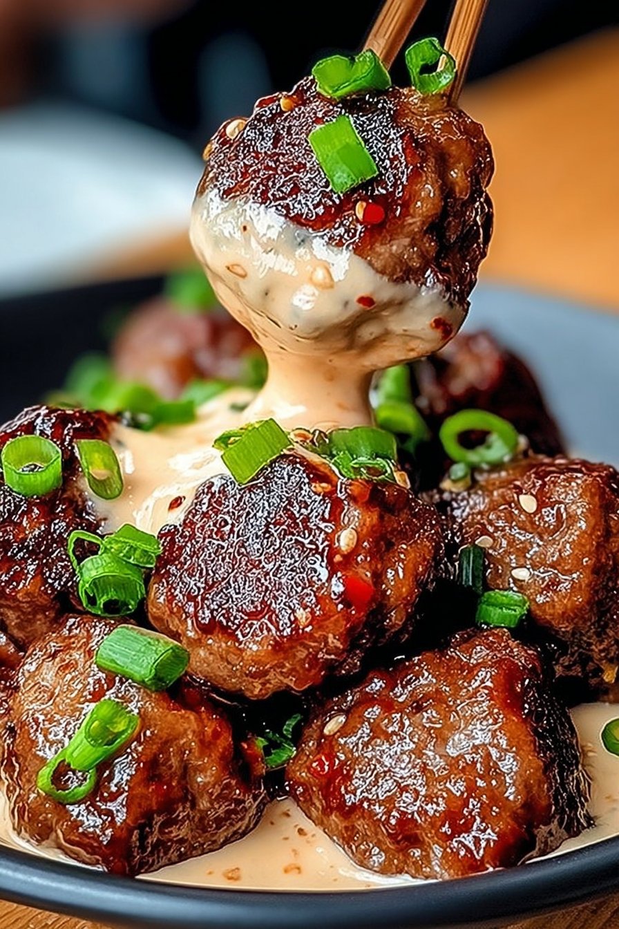Korean BBQ Meatballs with Spicy Mayo Dip