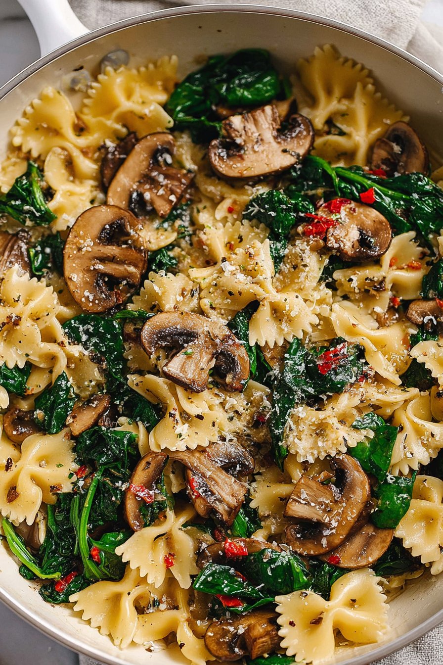 Parmesan Spinach Mushroom Pasta Skillet