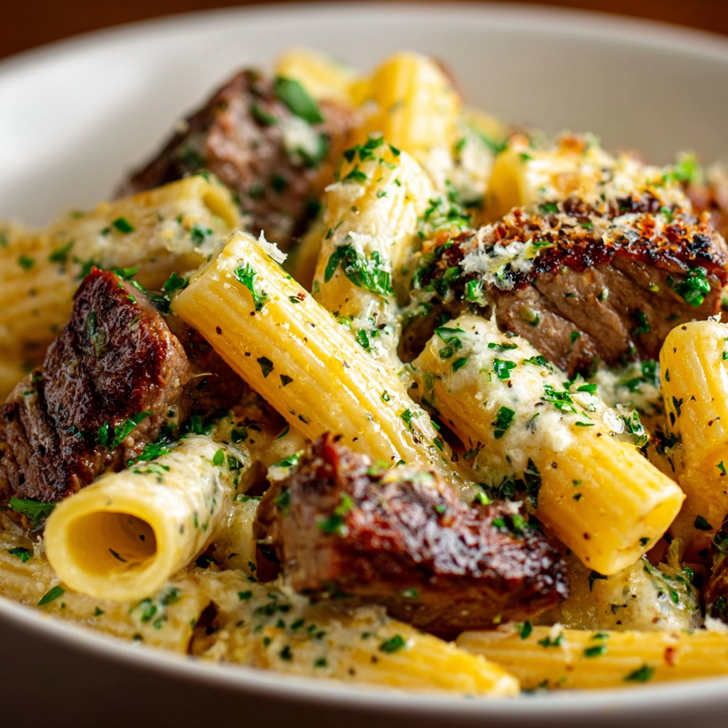 Butter Steak with Creamy Parmesan Rigatoni