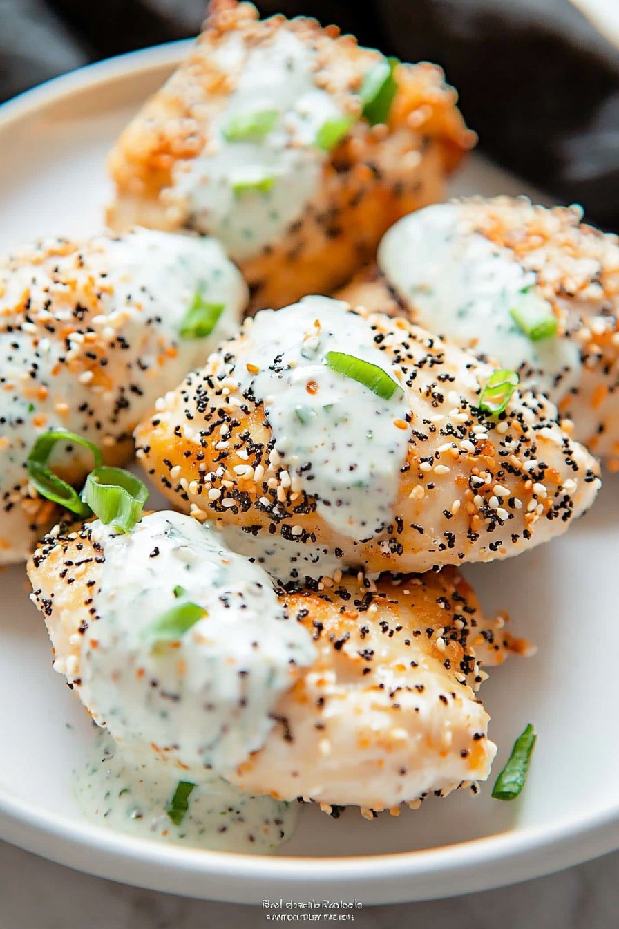 Everything Bagel Chicken with Scallion Cream Cheese Sauce