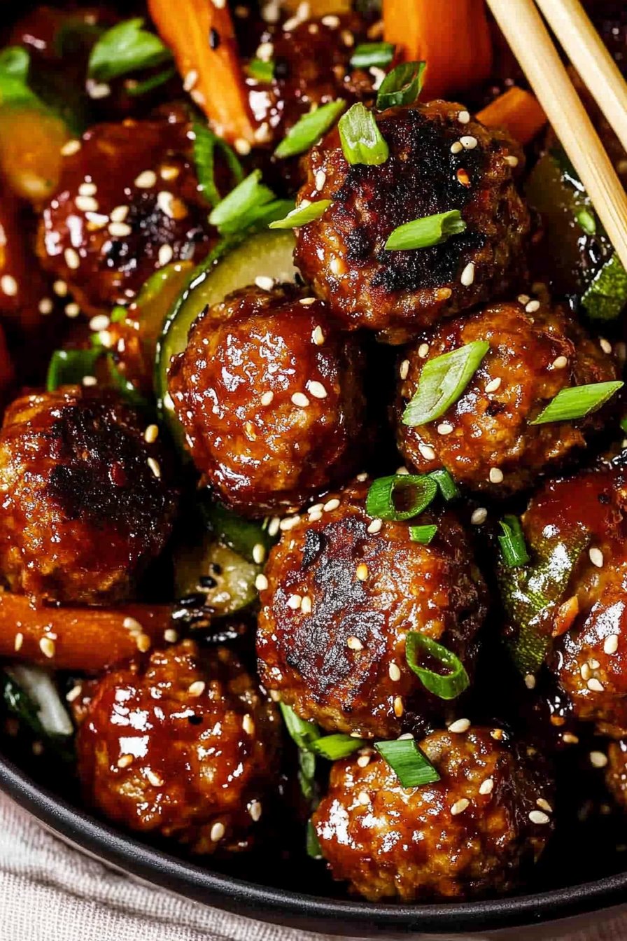 Korean BBQ Meatballs with Roasted Vegetables