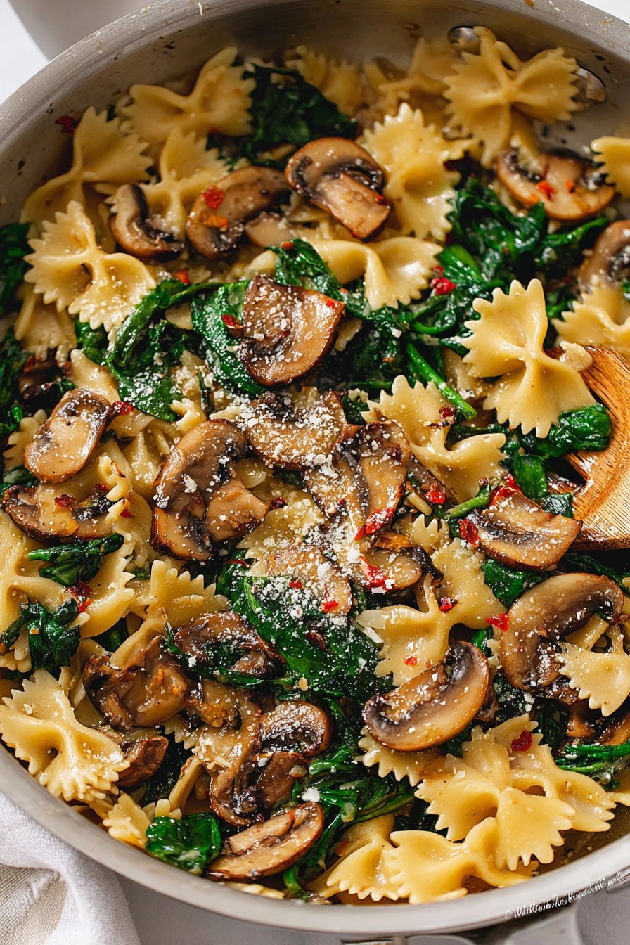 Parmesan Spinach Mushroom Pasta Skillet