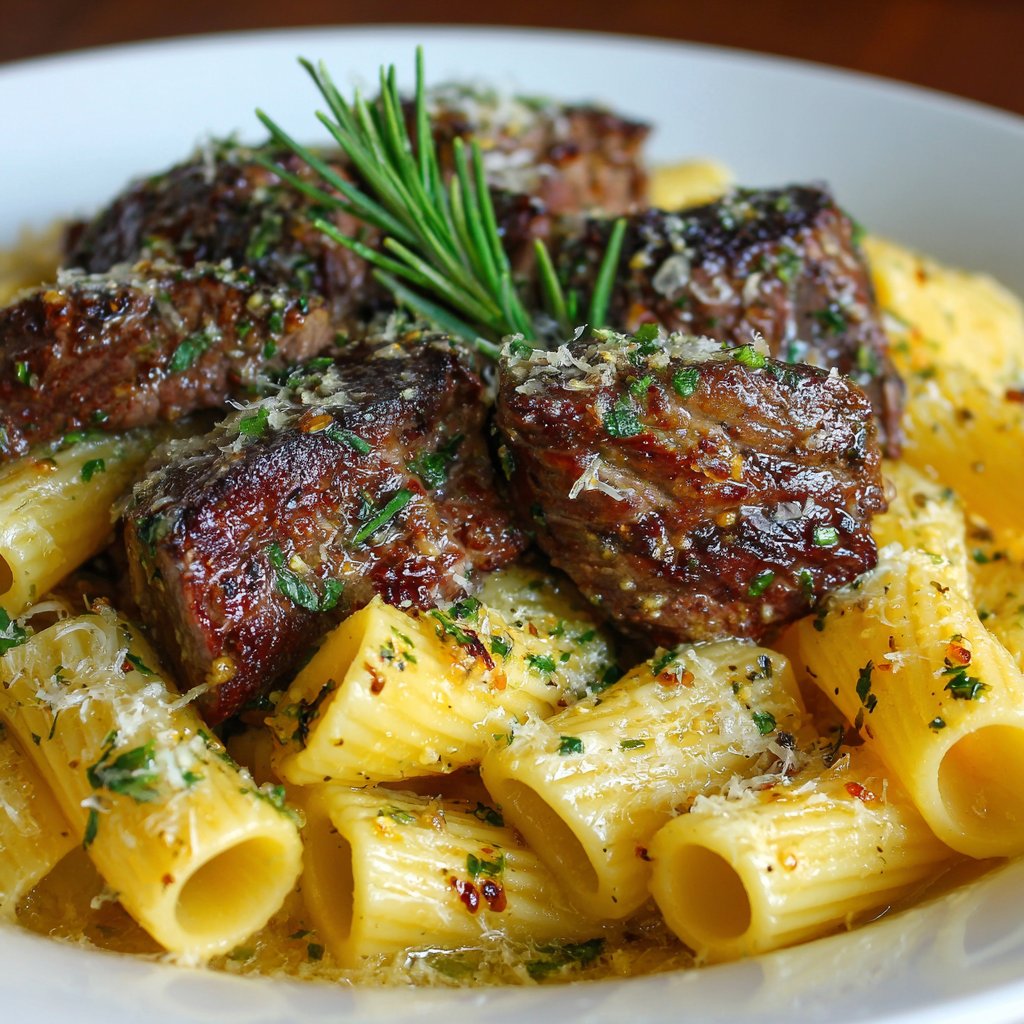 Butter Steak with Creamy Parmesan Rigatoni