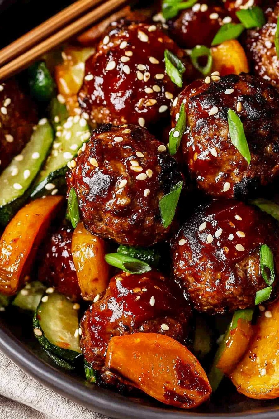 Korean BBQ Meatballs with Roasted Vegetables
