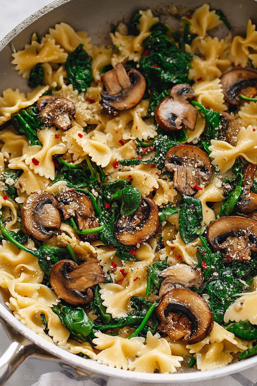 Parmesan Spinach Mushroom Pasta Skillet