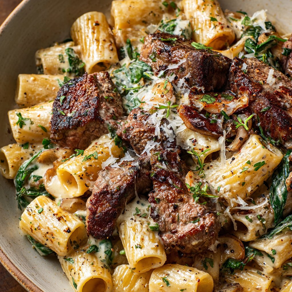 Butter Steak with Creamy Parmesan Rigatoni