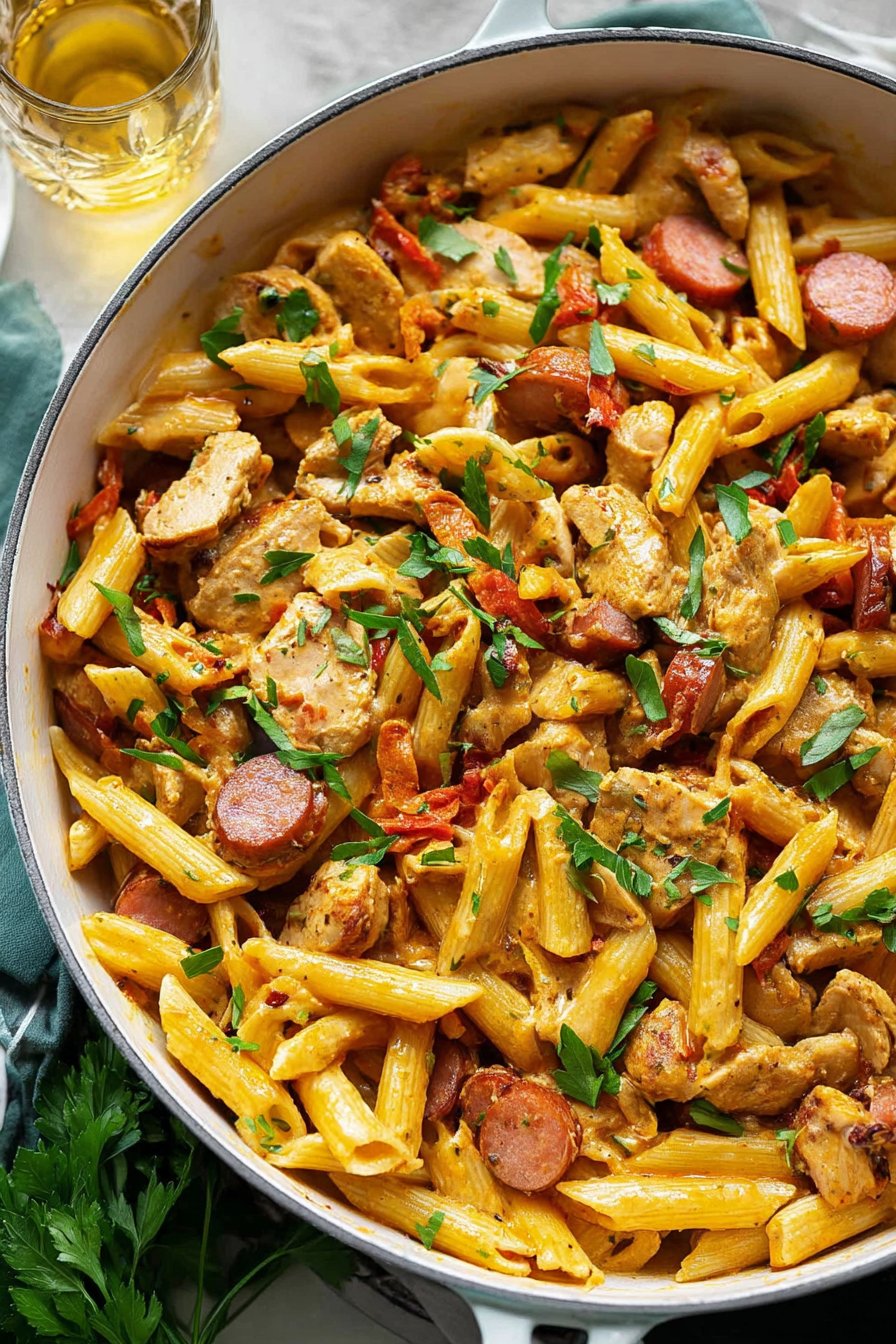 Creamy Cajun Chicken and Sausage Pasta (Dairy-Free One Pot Recipe)
