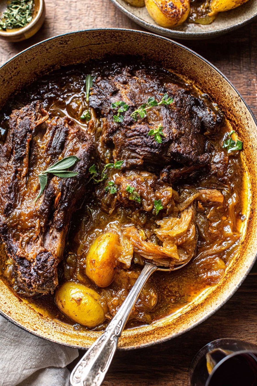 Cider Braised Pot Roast with Crispy Sage Butter Potatoes
