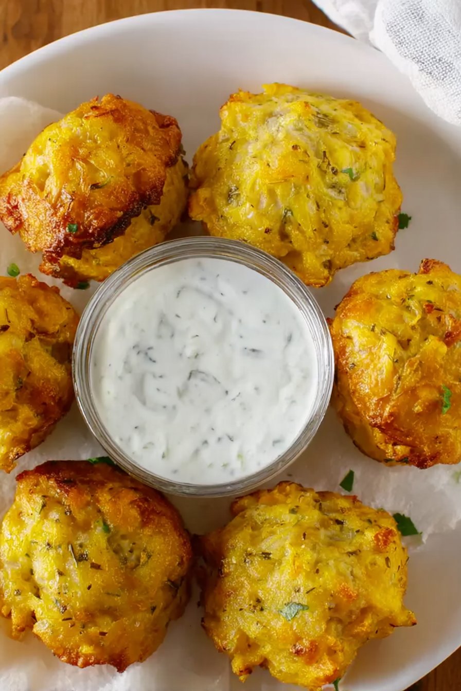 Yellow Squash Tots with Garlicky Yogurt Dip