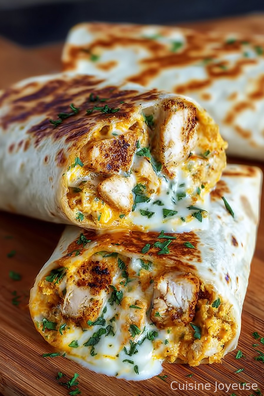 Ooey-Gooey Cheesy Garlic Chicken Wraps