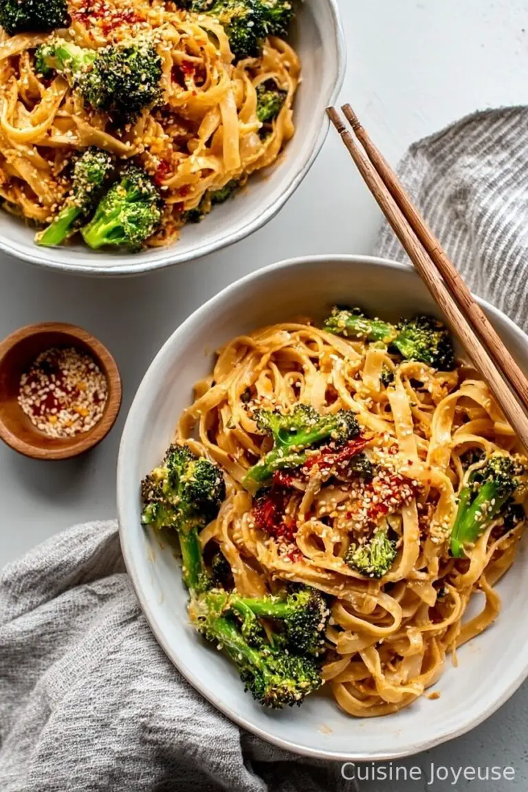Crispy Broccoli Sweet and Spicy Sesame Tahini Noodles