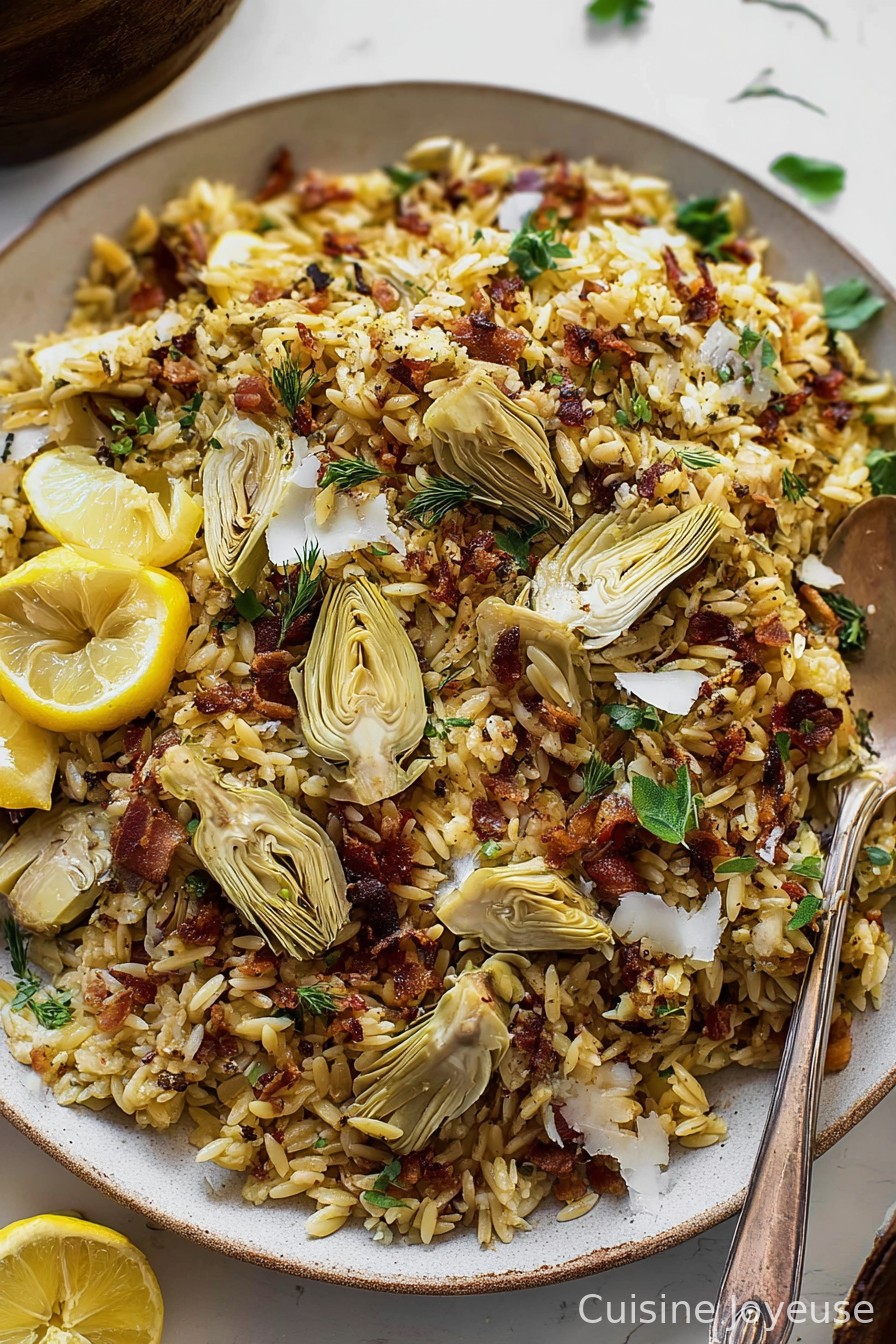 Crispy Orzo with Artichokes and Lemon