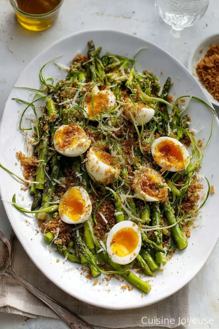 Shaved Parmesan Asparagus with Soft Boiled Eggs and Crunchy Brown Butter Breadcrumbs