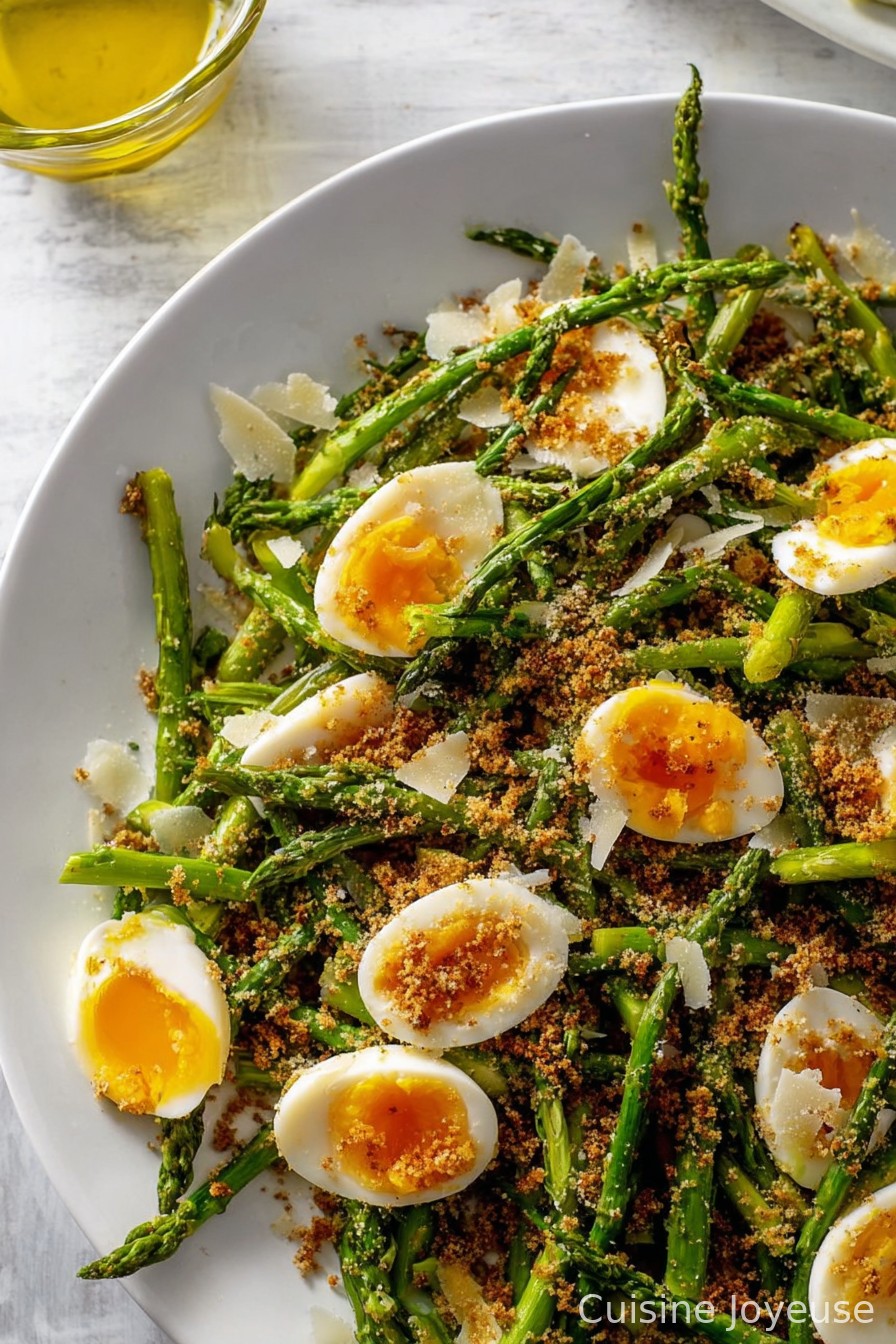Shaved Parmesan Asparagus with Soft Boiled Eggs and Crunchy Brown Butter Breadcrumbs